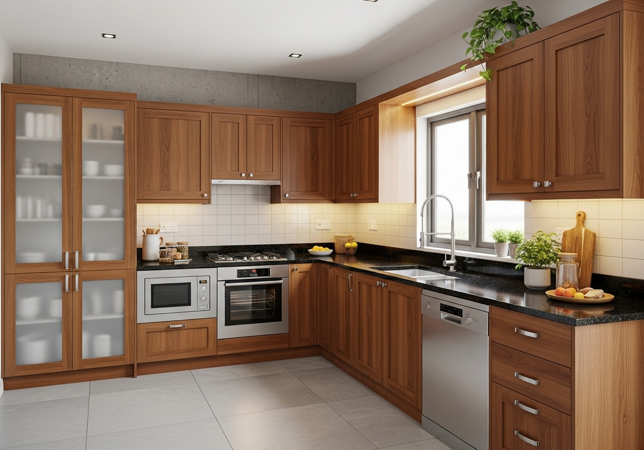 Premium Modular Kitchen Design by Evergreen Ply & Hardware
